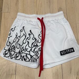 Kill Crew Muay Thai Flame Shorts, white/black, XS (24-26)